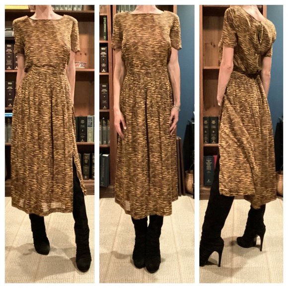 Vintage Carlisle Blouse & Skirt Set Chiffon Top Midi with Slit Leopard Animal S - Picture 7 of 9